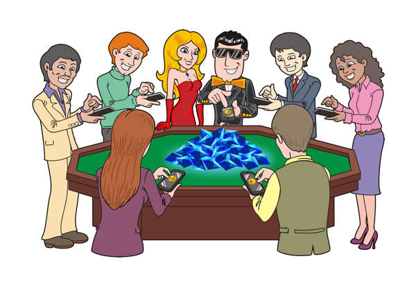 ClickJack playing with others around a casino table